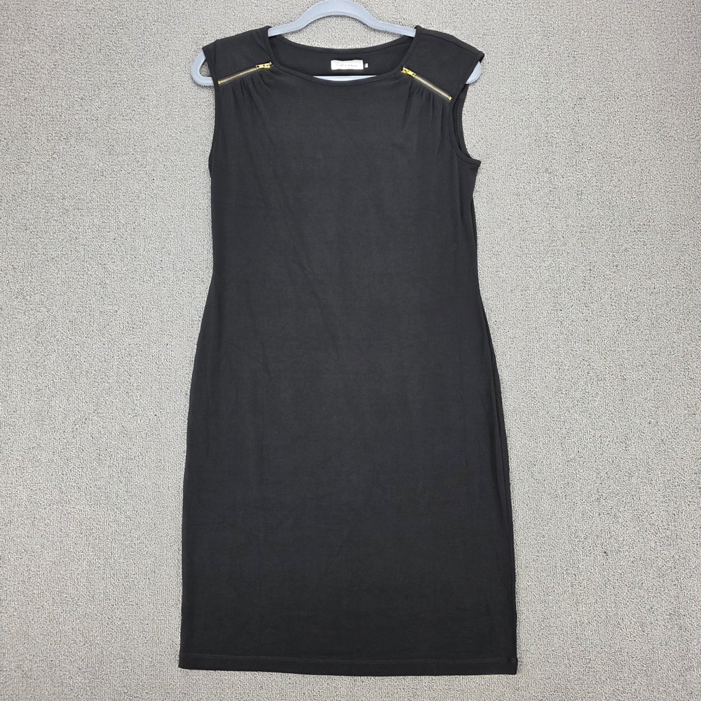 Calvin Klein Womens Black Sheath Dress Gold Zipper‎ Shoulder Size 2